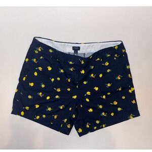 J.Crew Womens Navy Blue Lemon Print Chino Shorts Size 10 Tropical Summer Fruit